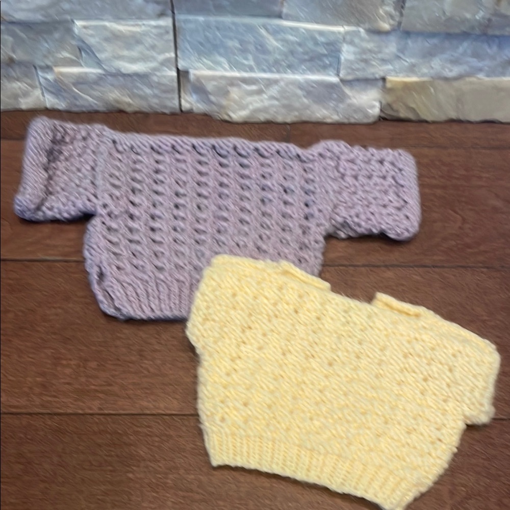 Cozy Knit Doll Sweater Set - Purple and Yellow